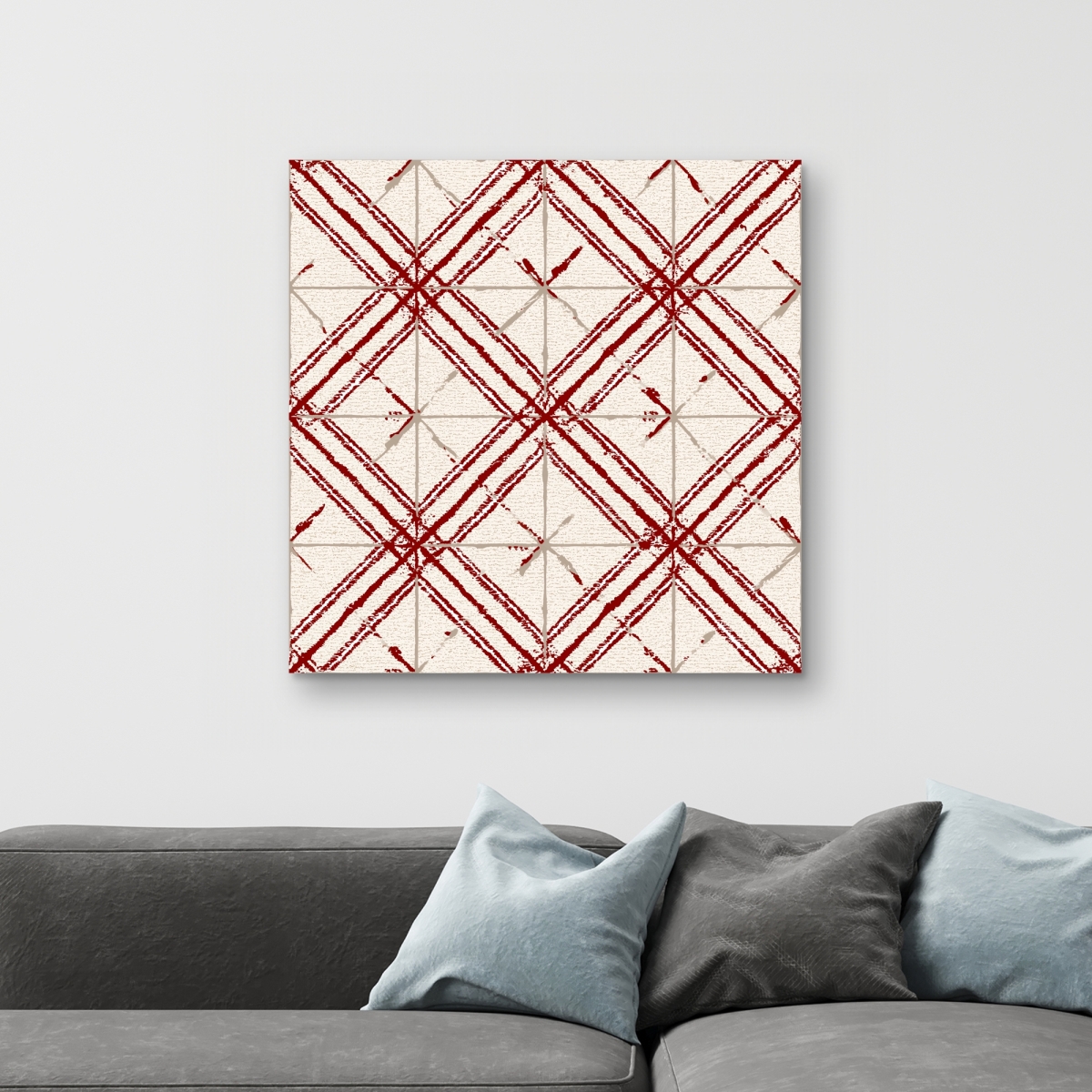 C1RC3232G2KPGR 32 x 32 in. Red Lines Pattern Beige Canvas - Stylish Home Decor Accent