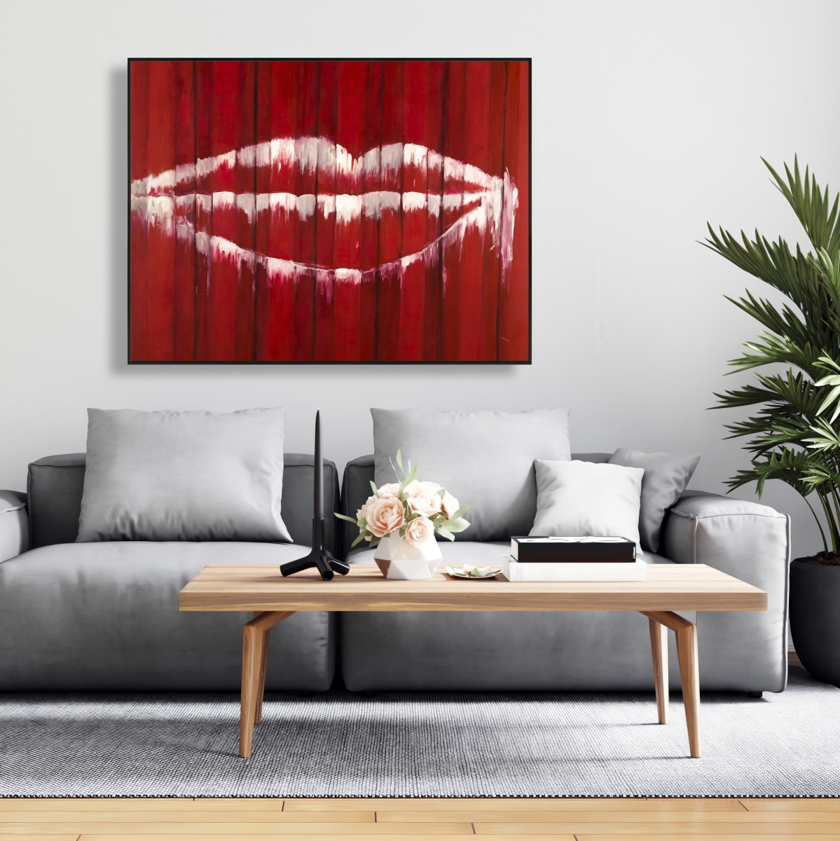 C1FC3648IS720E 36 x 48 in. Graffiti of a Mouth on Container - Framed Canvas Bedroom Decor