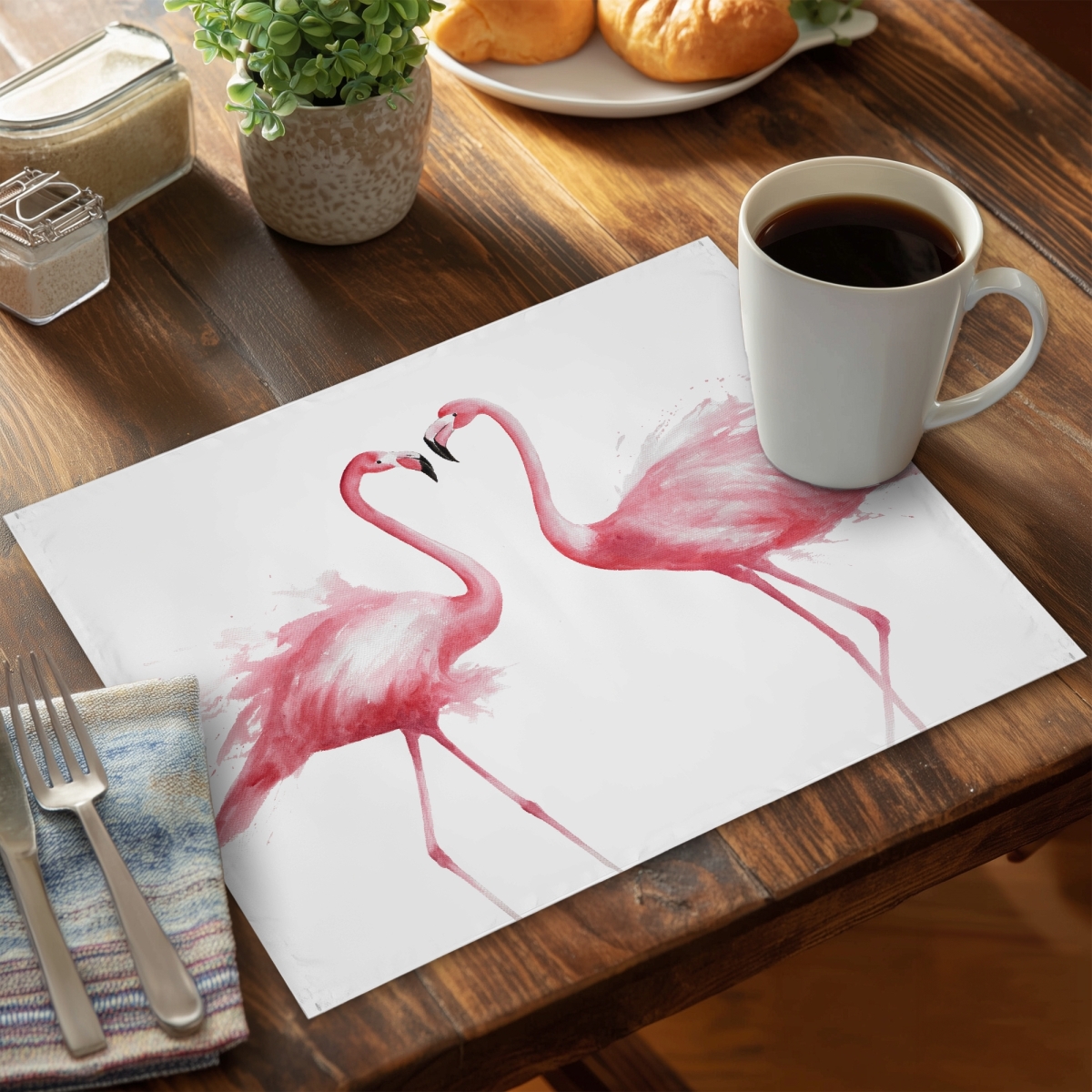 Picture of Begin Home Decor C6PP14184ZOHZ4 14 x 18 in. Two Pink Flamingo Watercolor Polyester Placemat - Home Decor - Set of 6
