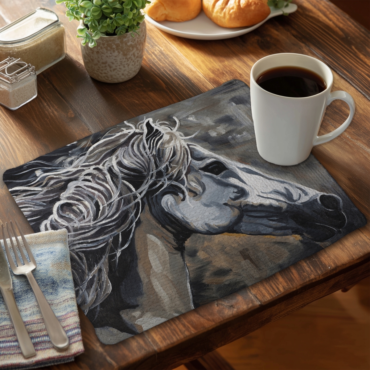 Picture of Begin Home Decor C6BP1418B1VU1H 14 x 18 in. Side of a Wild Horse Braided Polyester Placemat - Home Decor - Set of 6