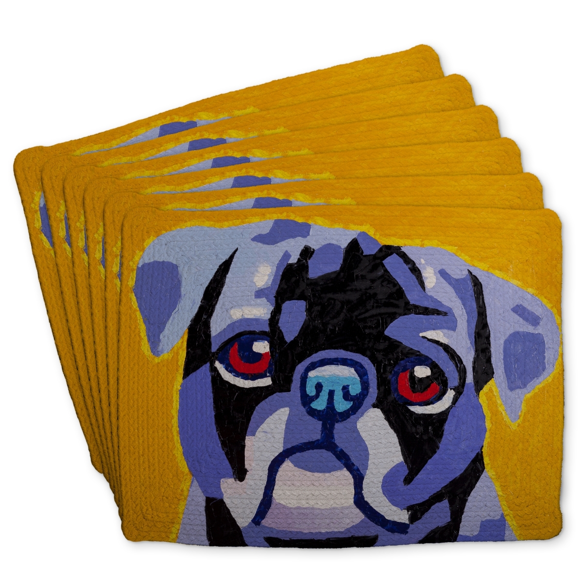Picture of Begin Home Decor C6BP1418CRO833 14 x 18 in. Flash the Pug Braided Polyester Placemat for Home Decor - Set of 6