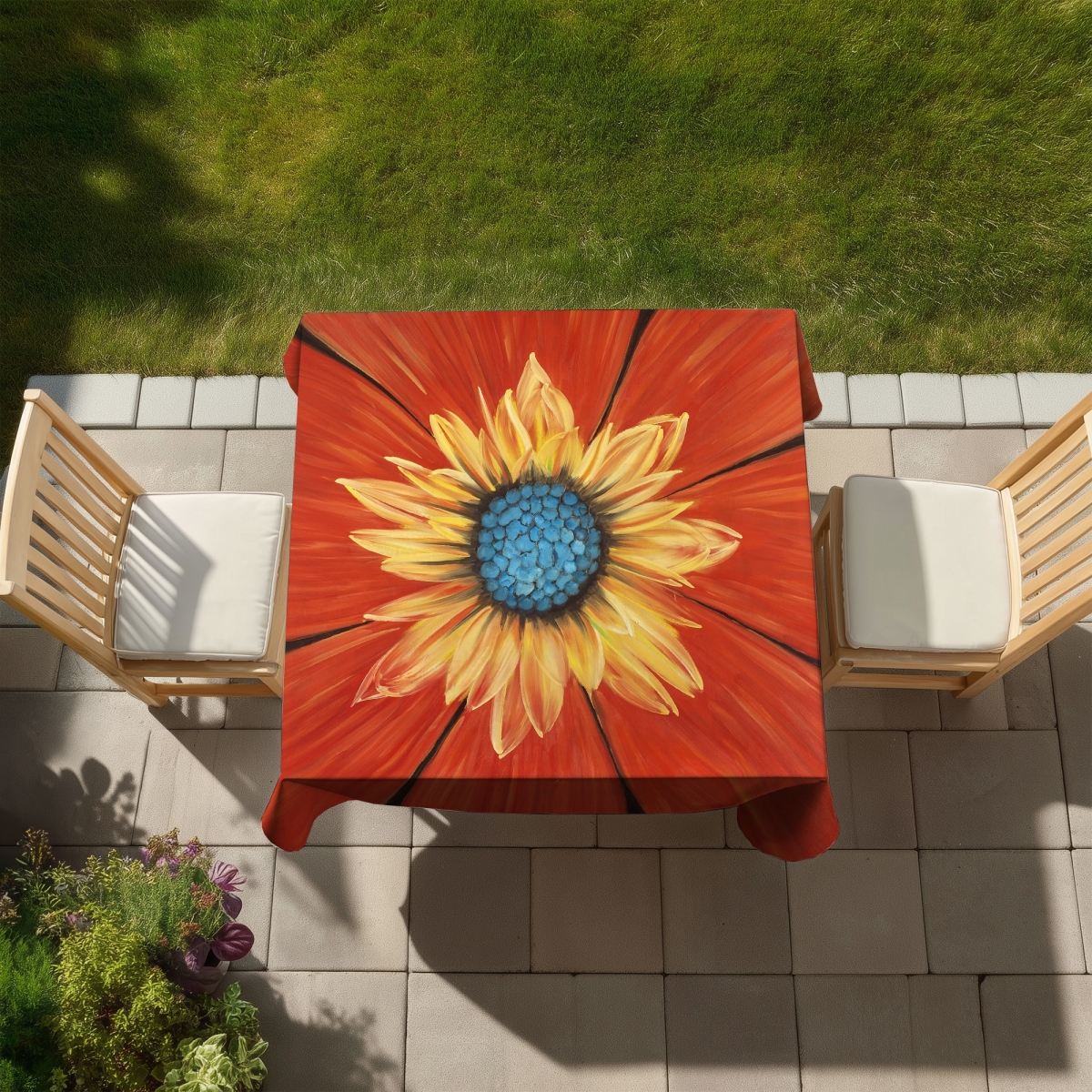 Picture of Begin Home Decor C1TC5858OML6KS 58 x 58 in. Flower Middle - Contemporary Orange Tablecloth for Home Decor
