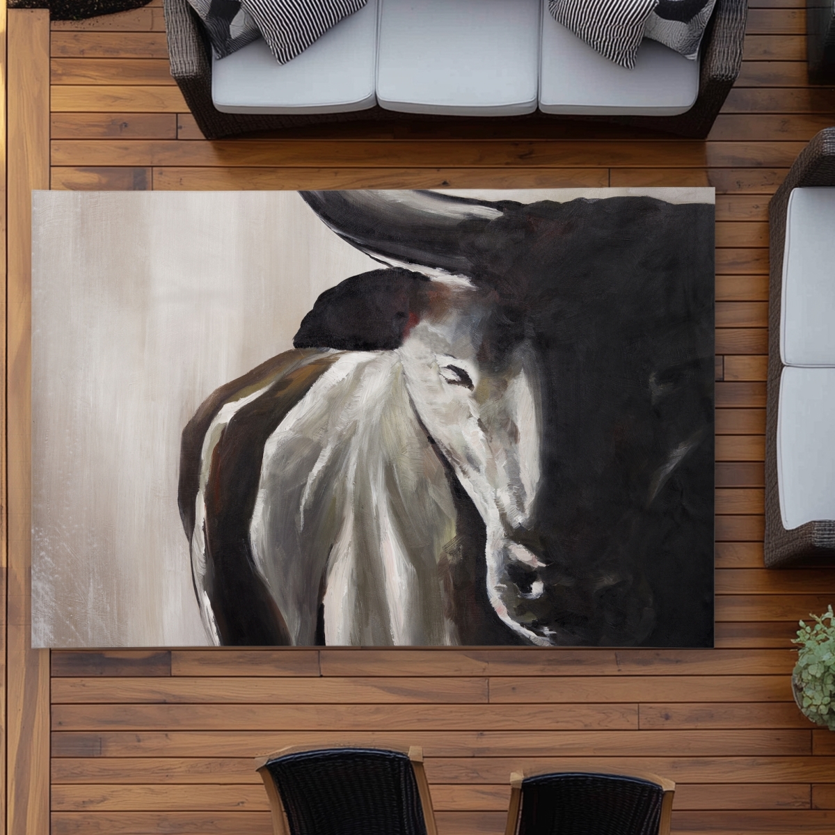 C1ROAR576VHY0L 5 x 7 ft. Bull Head Front View - Beige Outdoor Area Rug for Home Decor - Rectangle