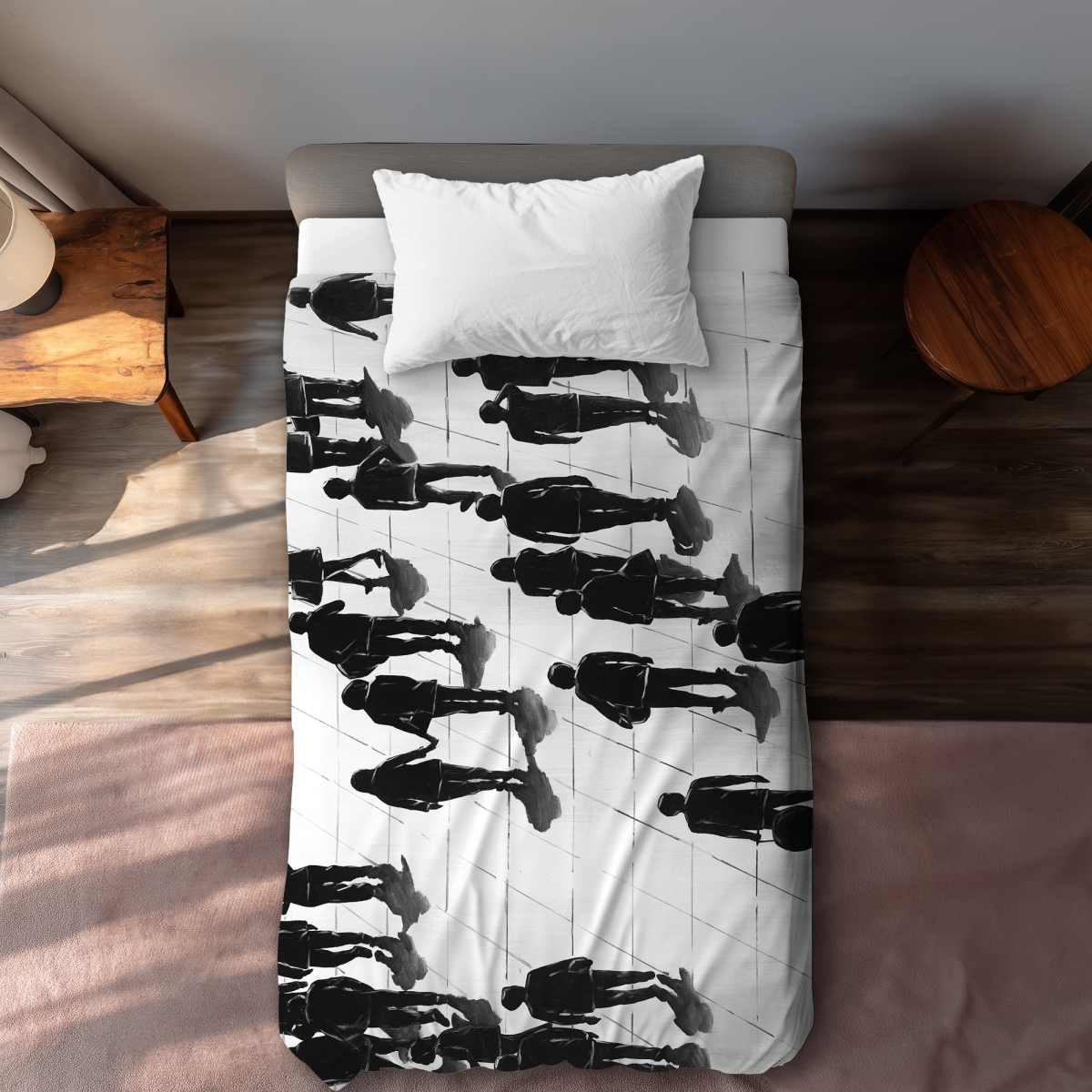 C1DCTXLWTJIKKU Twin Extra Long Silhouettes of People on the Street - Black Duvet Cover - Home Decor