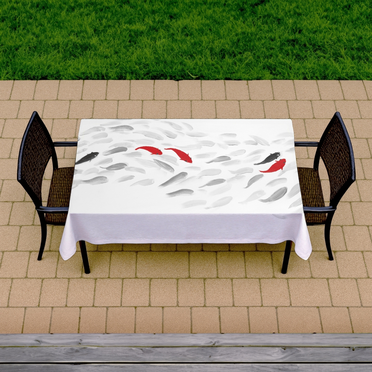 Picture of Begin Home Decor C1TCLRGELBK6FO 58 x 102 in. Swimming Fish Wave Tablecloth - Asian Indoor Outdoor Decor