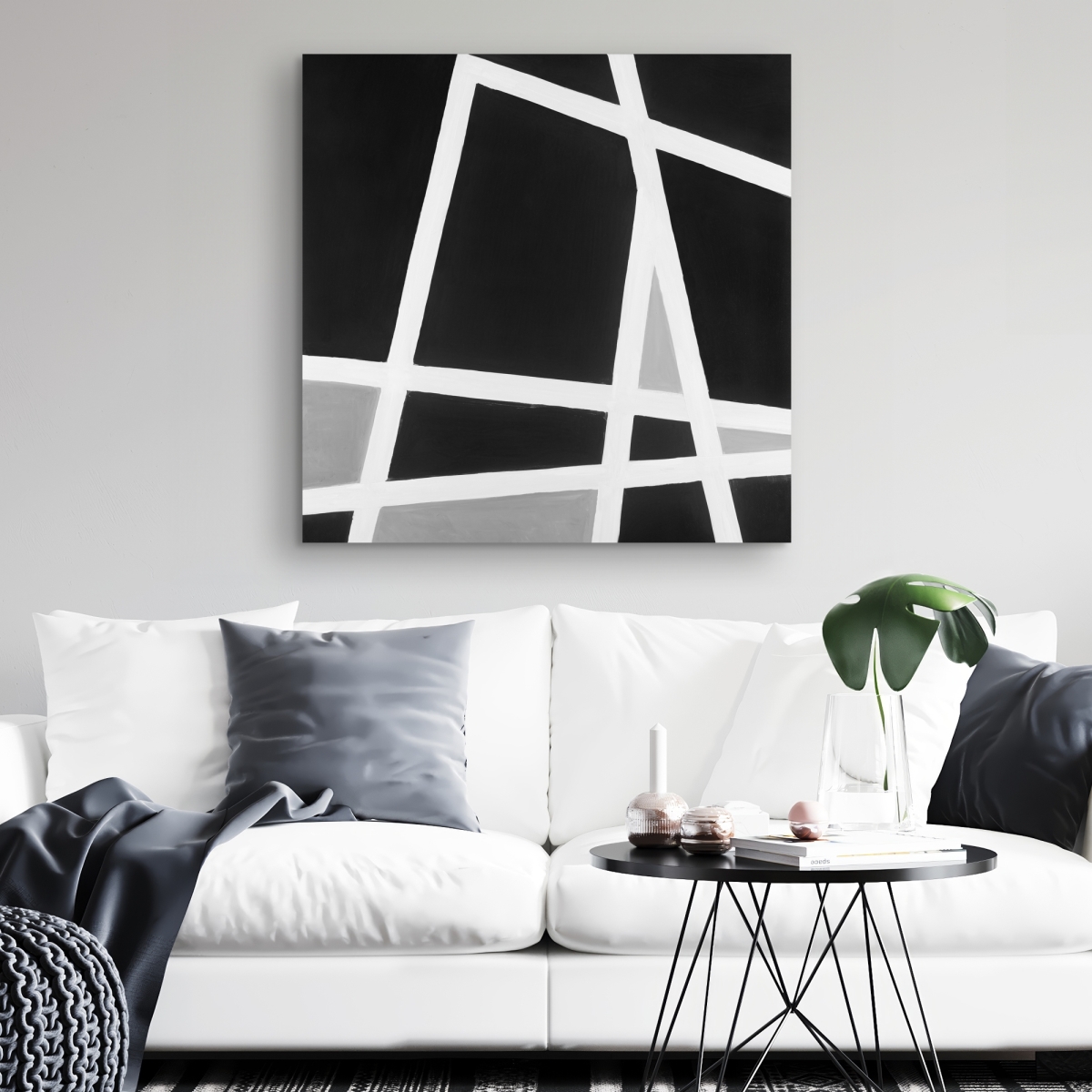 C1RC3232WSCKAT 32 x 32 in. Black & White Abstract Lines Canvas - Modern Home Decor