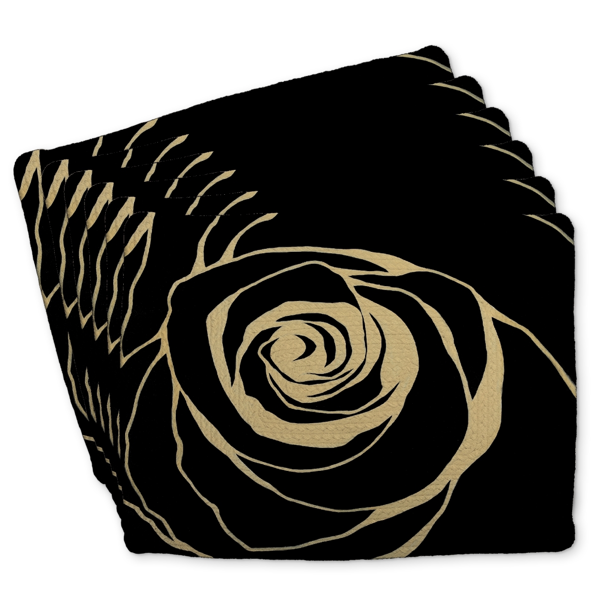 Picture of Begin Home Decor C6BP1418V6YAO6 14 x 18 in. Black Rose Braided Polyester Placemat - Chic Home Decor - Set of 6