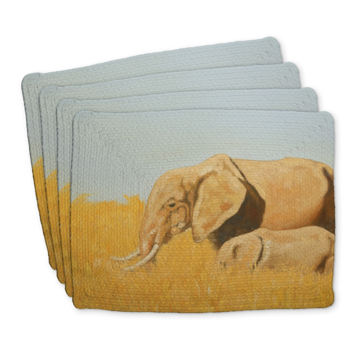 Picture of Begin Home Decor C4BP14181N5IZL 14 x 18 in. Elephant & Its Little One Braided Polyester Placemat - Home Decor - Set of 4