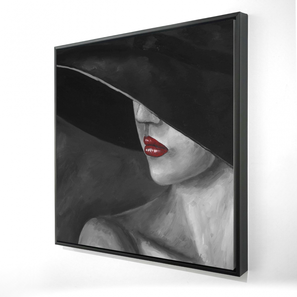 2081-2424-FA28 24 x 24 in. Mysterious Woman with Hat - Red Living Room Framed Canvas