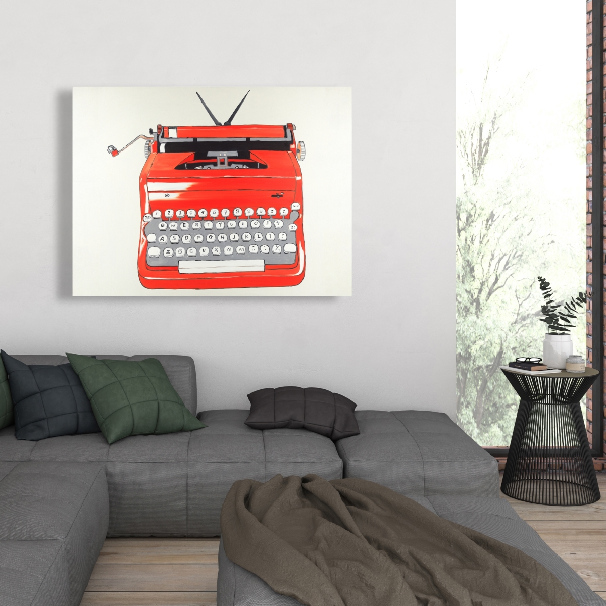C1RC3648WSOXPD 36 x 48 in. Red Typewriter Machine - Beige Canvas Home Decor Accent