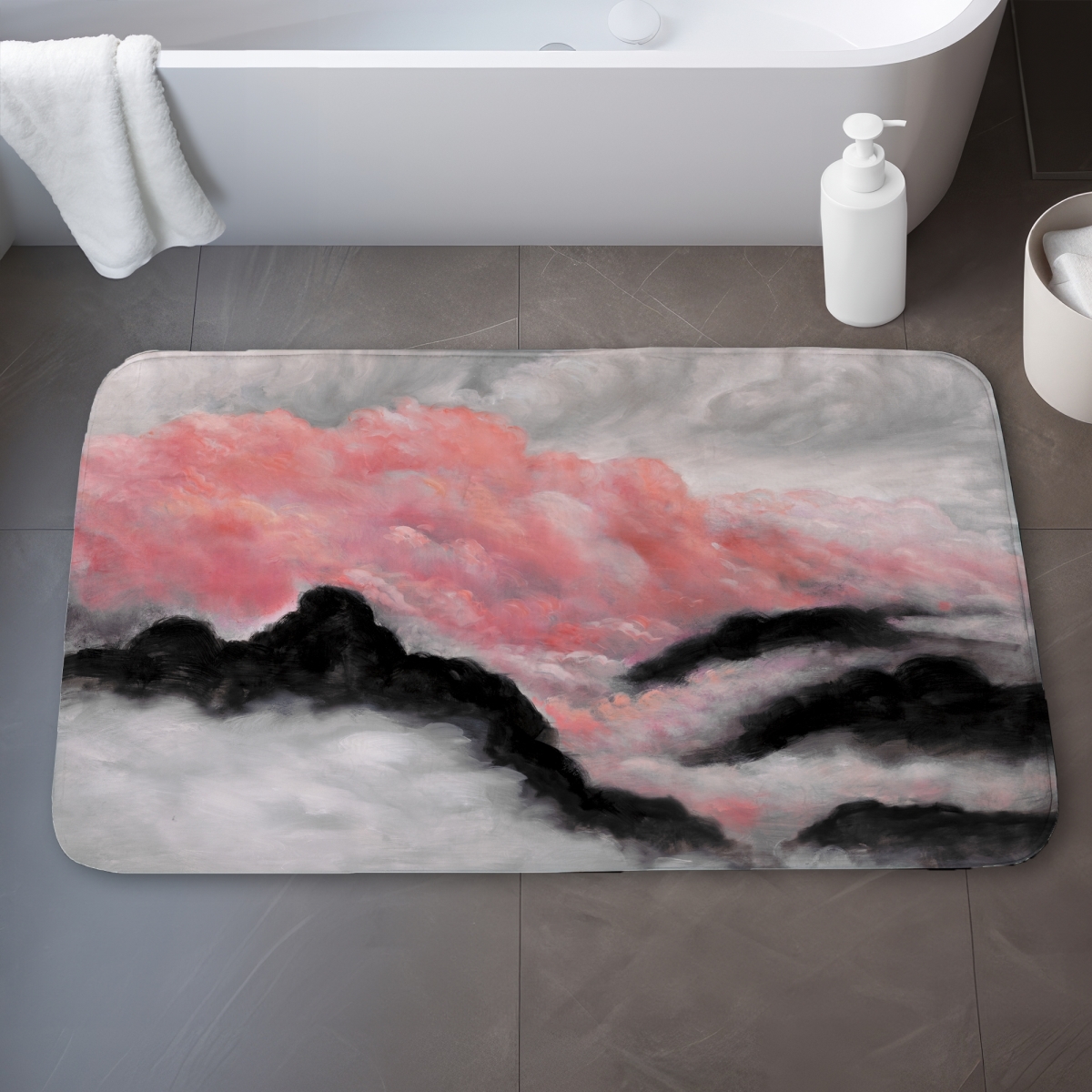 C1BM2134A6AIOC 21 x 34 in. Gray & Pink Clouds - Mountains Modern Bath Mat for Home Decor