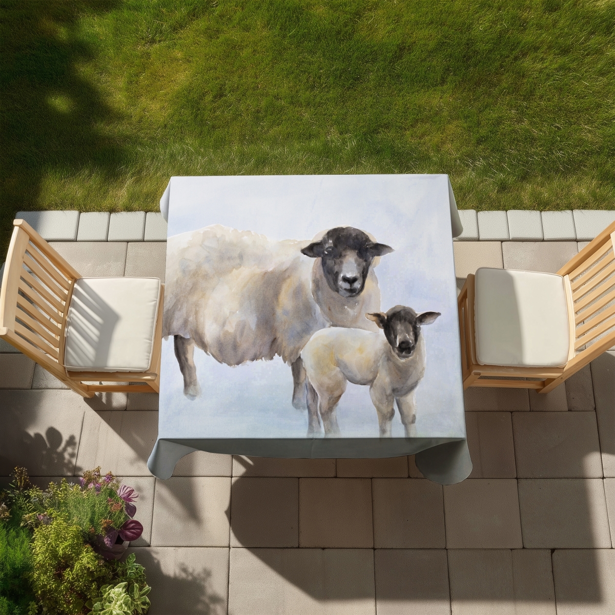 Picture of Begin Home Decor C1TC5858KD2937 58 x 58 in. Sheep & Its Baby Tablecloth - Farmhouse Blue Decor