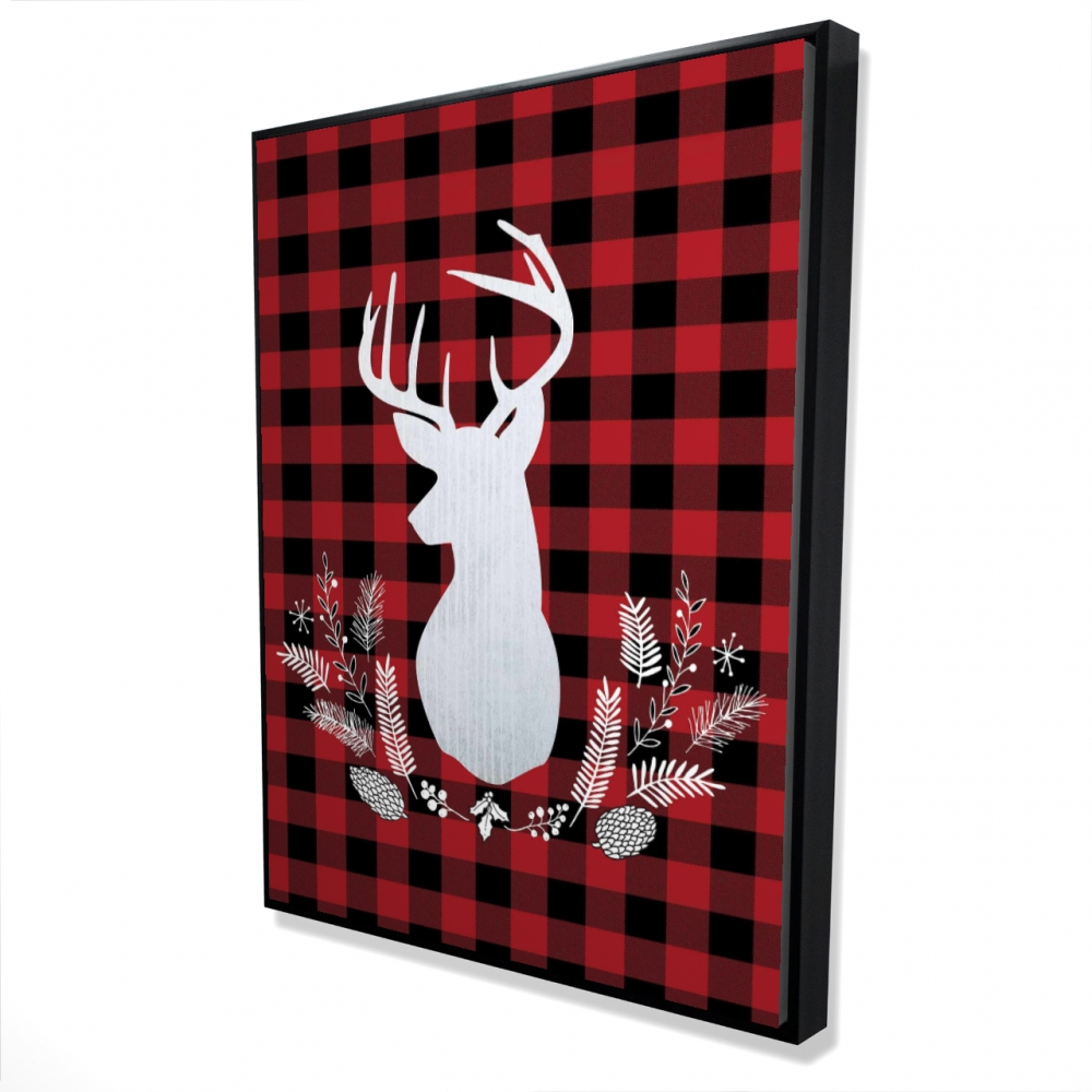 2081-4836-HO2 36 x 48 in. Deer Plaid - Rustic Holidays Framed Canvas Home Decor
