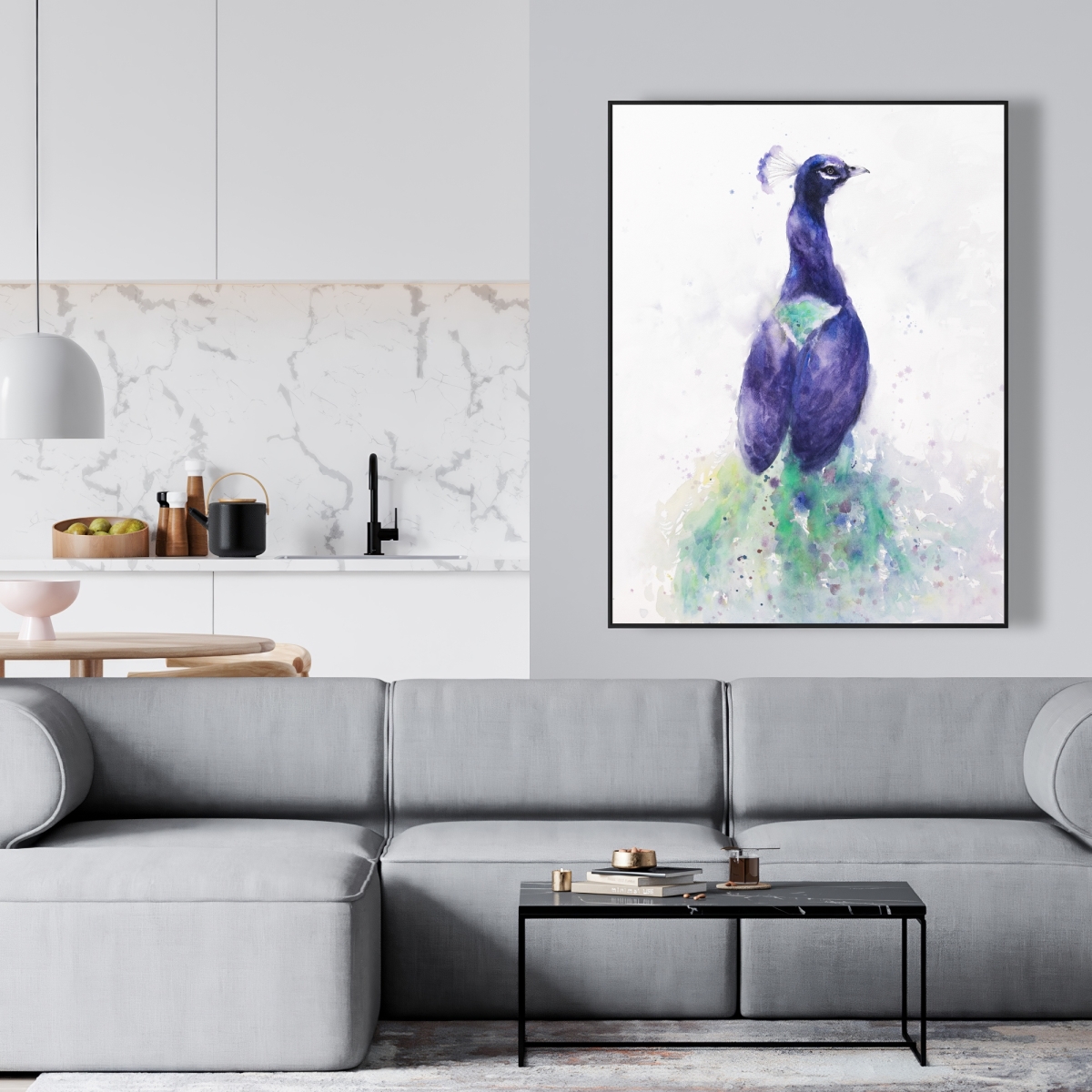 C1FC36485O9R9Z 36 x 48 in. Graceful Peacock - Exotic Bird Framed Canvas Home Decor