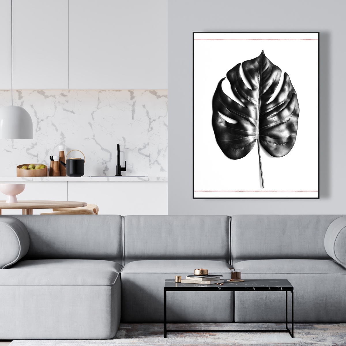 C1FC3648DJ3MVL 36 x 48 in. Split Leaf Philodendron with Rose Line - Framed Canvas Decor