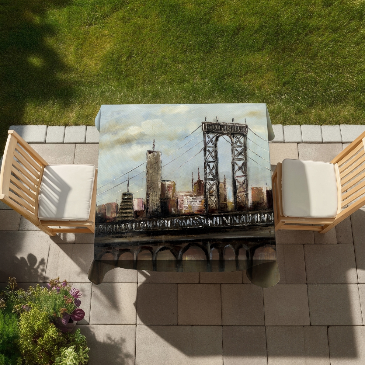 Picture of Begin Home Decor C1TC5858QMKYYT 58 x 58 in. City Bridge By a Cloudy Day Tablecloth - Indoor Outdoor Decor