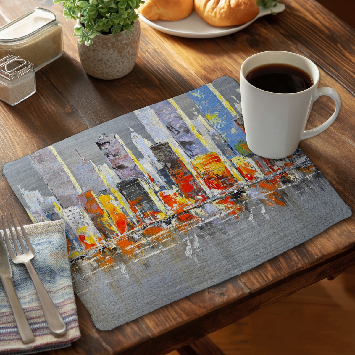 Picture of Begin Home Decor C4BP1418HGCIW8 14 x 18 in. Color Splash Cityscape Braided Polyester Placemat - Home Decor - Set of 4