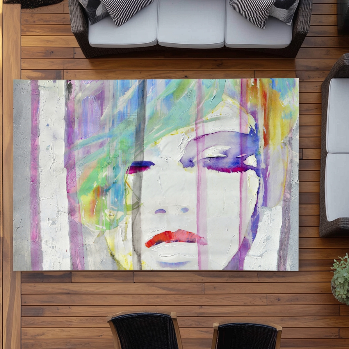 C1ROAR57Z5R5PG 5 x 7 ft. Abstract Colorful Portrait - Contemporary Woman Outdoor Rug - Rectangle