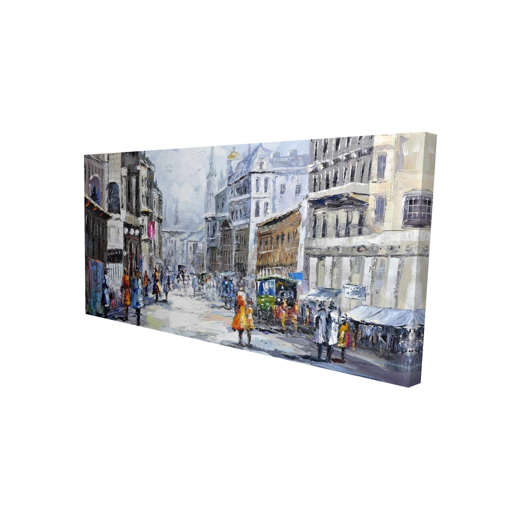 2080-2448-CI64 24 x 48 in. Busy Street By a Cloudy Day - Man Beige Canvas Wall Art