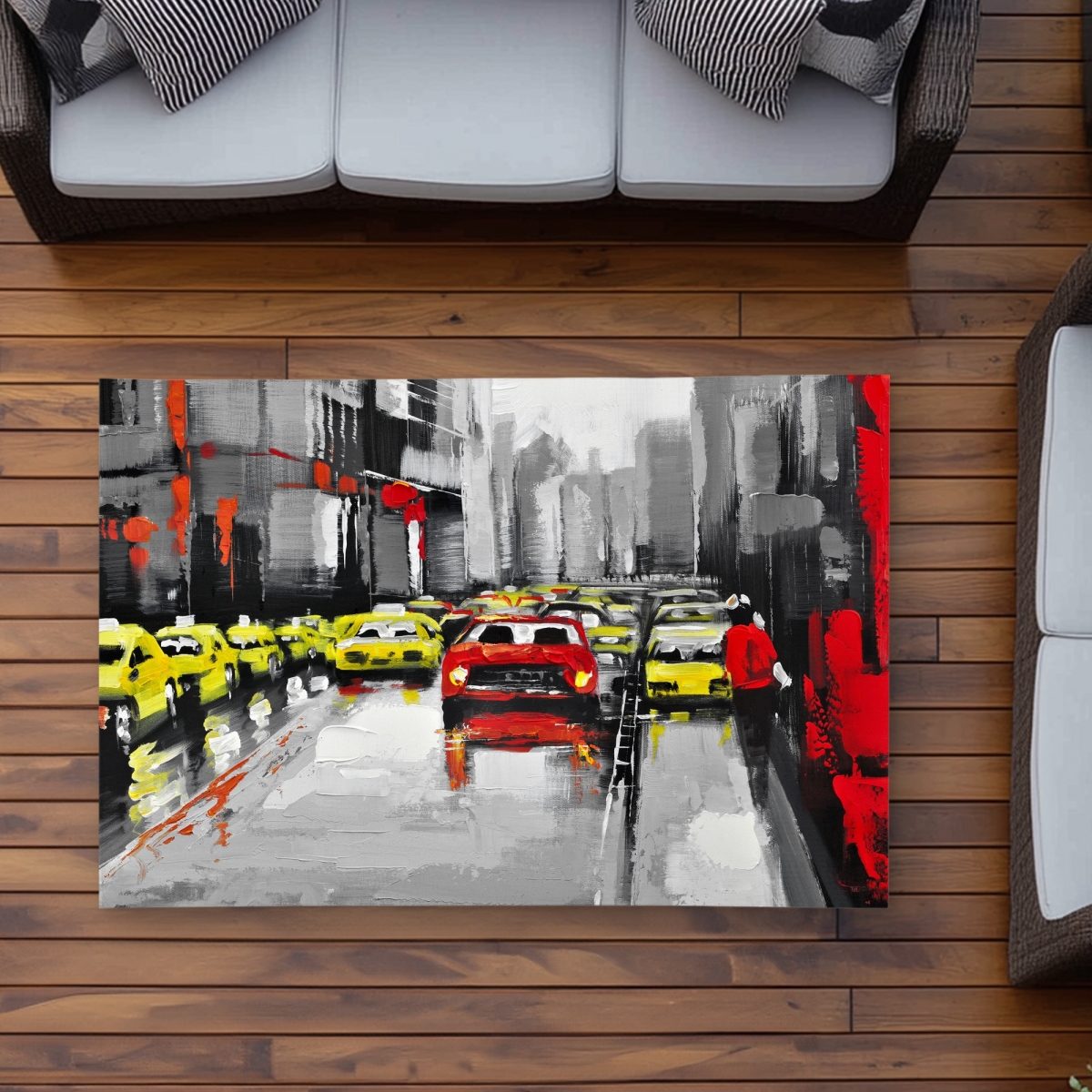 C1ROAR35MH01PX 3 x 5 ft. Abstract Traffic By a Rainy Day - Scenic Gray Outdoor Rug - Rectangle