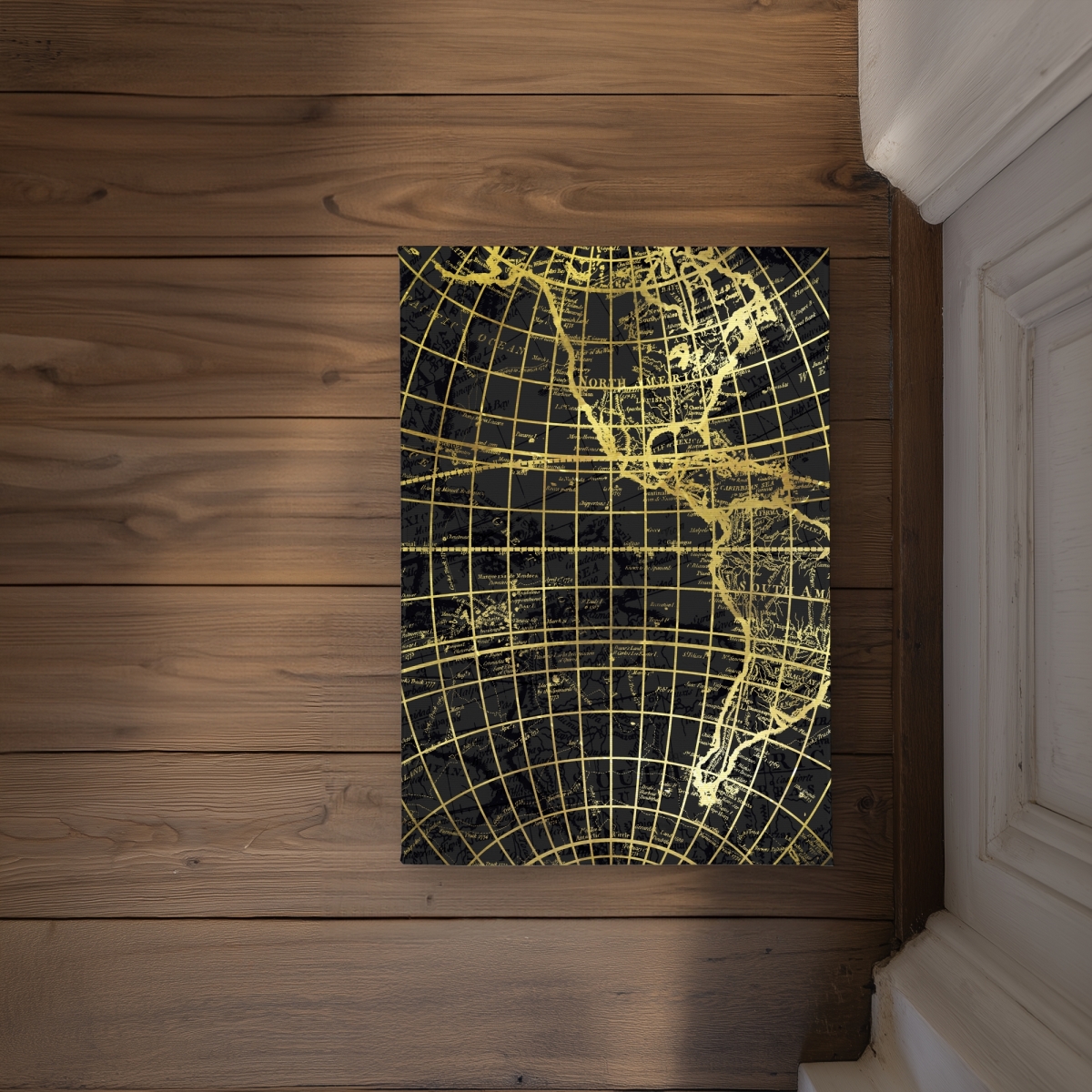 CODM1724JQWZJJ 17 x 24 in. Black & Marine World Map Globe Door Mat - Home Decor