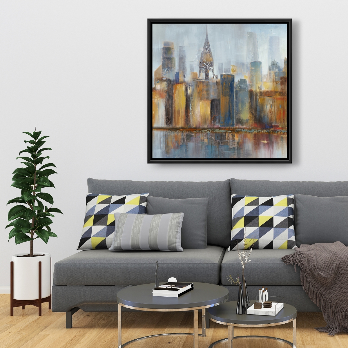 C1FC3636ZNTH8P 36 x 36 in. Cityscape with Chrysler Building - Modern Framed Canvas Art