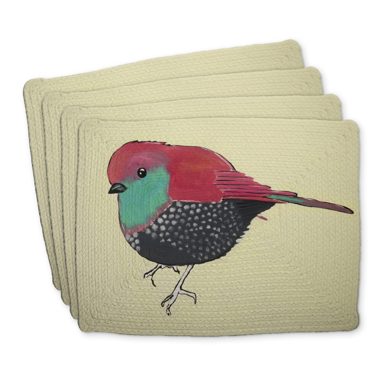Picture of Begin Home Decor C4BP14185PQYEA 14 x 18 in. Little Purple Bird Illustration - Braided Polyester Placemat - Set of 4