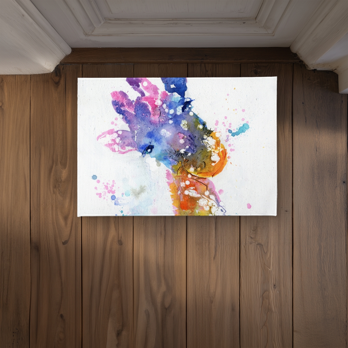 CODM1724N7RZ95 17 x 24 in. Abstract Giraffe with Color Splash - Contemporary Blue Door Mat