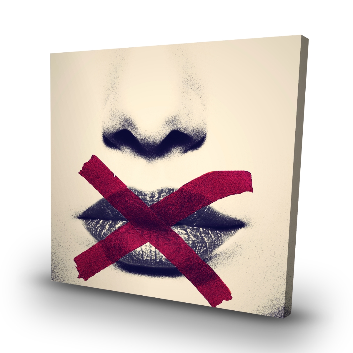 C1RC3232MGP5XP 32 x 32 in. Grayscale Lips with Red X - Beige Office Canvas Decor