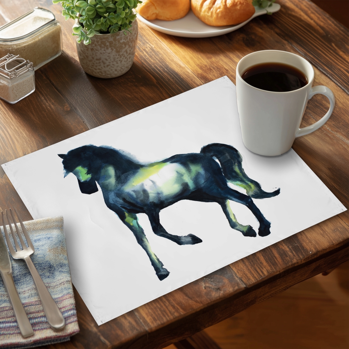 Picture of Begin Home Decor C4PP1418YKU14F 14 x 18 in. Elegant Horse Polyester Placemat for Stylish Home Decor - Set of 4