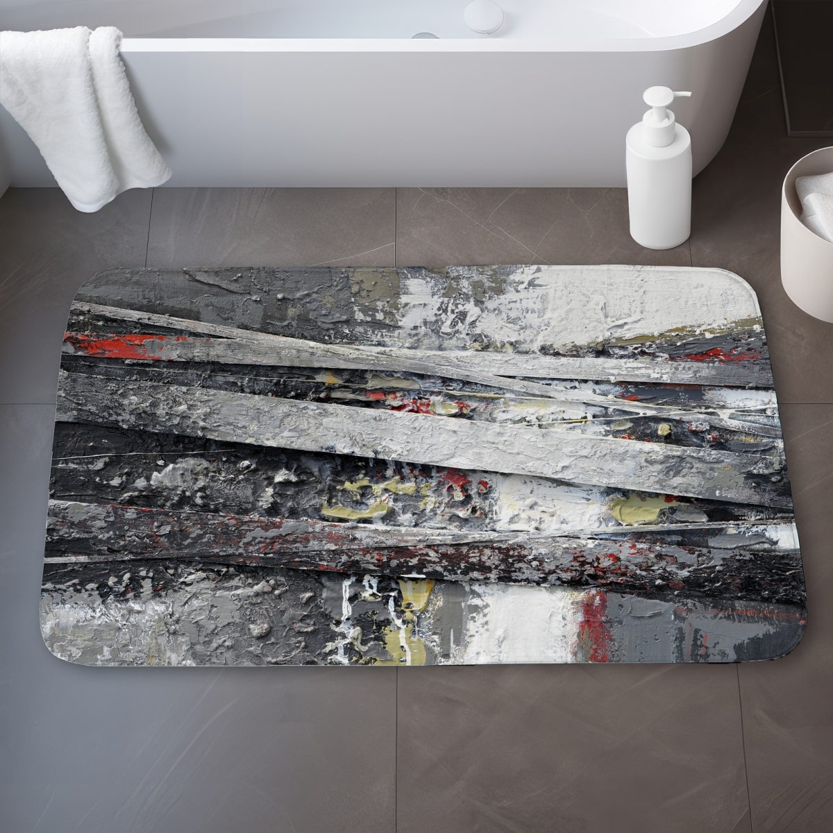C1BM2134OM2QNS 21 x 34 in. Industrial Texturized Abstract Stripes Beige Bath Mat - Home Decor