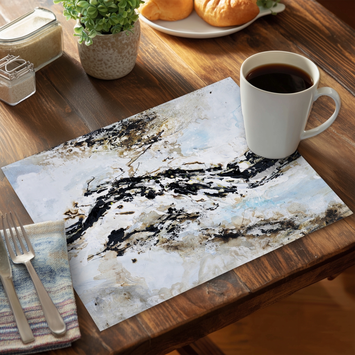 Picture of Begin Home Decor C6PP141829MOE6 14 x 18 in. Abstract & Texturized Paint Splash Polyester Placemat - Decor - Set of 6