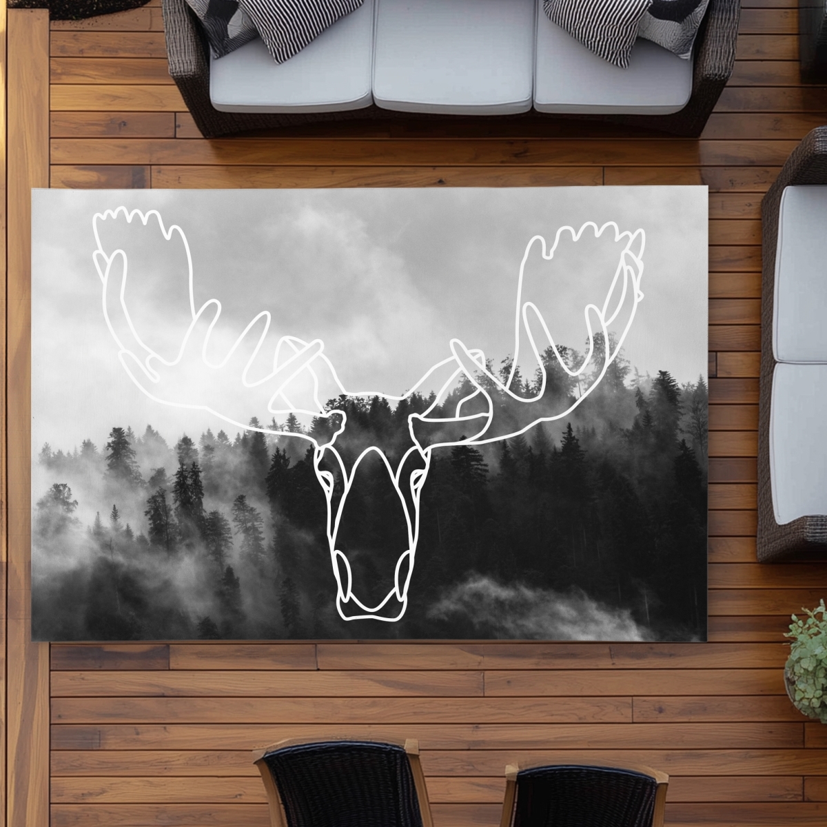 C1ROAR573B1HK5 5 x 7 ft. Minimalist Moose Head Rug - Skull Gray Outdoor Decor - Rectangle