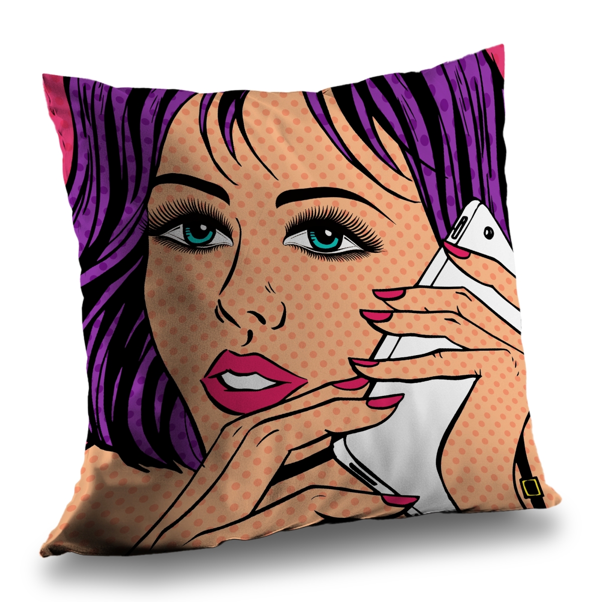 C1PC1414K5UCTK 14 x 14 in. Pop Art Style Lady on Phone - Retro Poly Twill Throw Decor