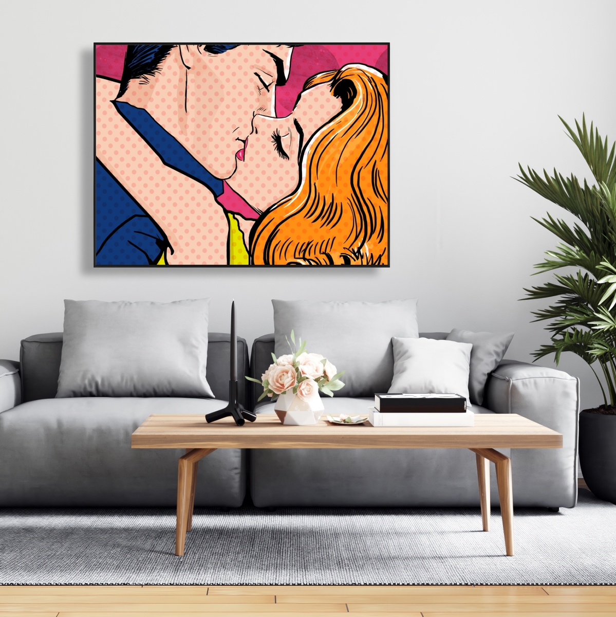 C1FC3648YPMB5W 36 x 48 in. Pop Art Style Couple - Retro Framed Canvas for Home Decor