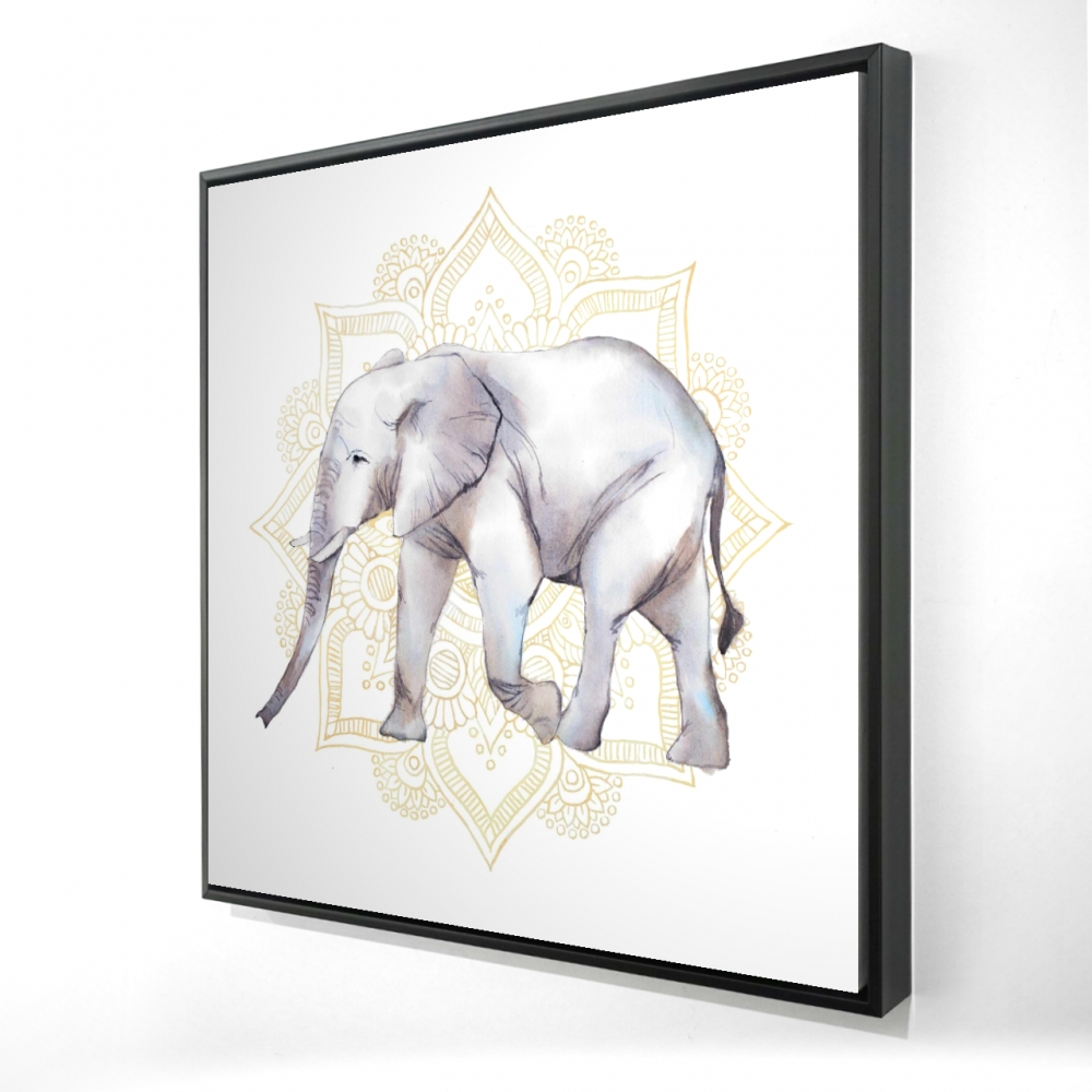 2081-3636-AN390 36 x 36 in. Elephant on Mandalas - Beige Office Framed Canvas Decor