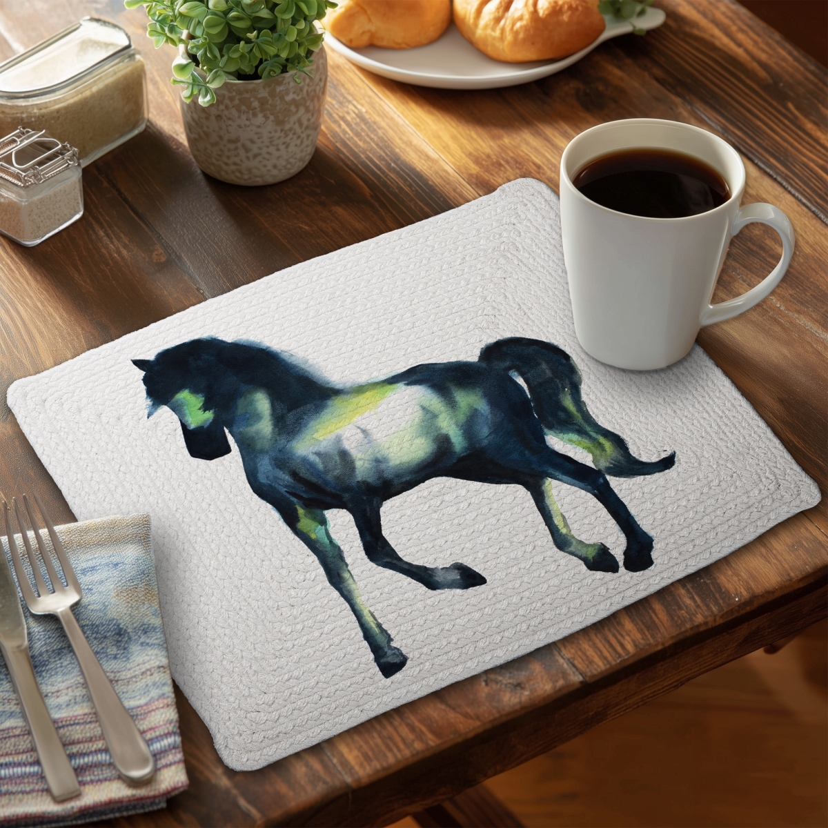 Picture of Begin Home Decor C6BP1418GAV9QV 14 x 18 in. Elegant Horse - Braided Polyester Placemat for Home Decor - Set of 6