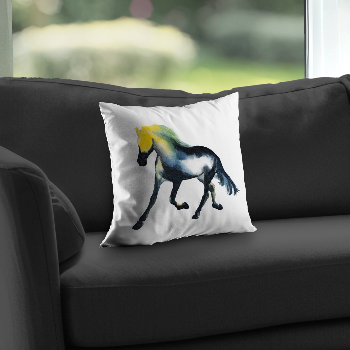 C1PC1414CUQJDU 14 x 14 in. Galloping Horse - Blue Poly Twill Throw for Home Decor