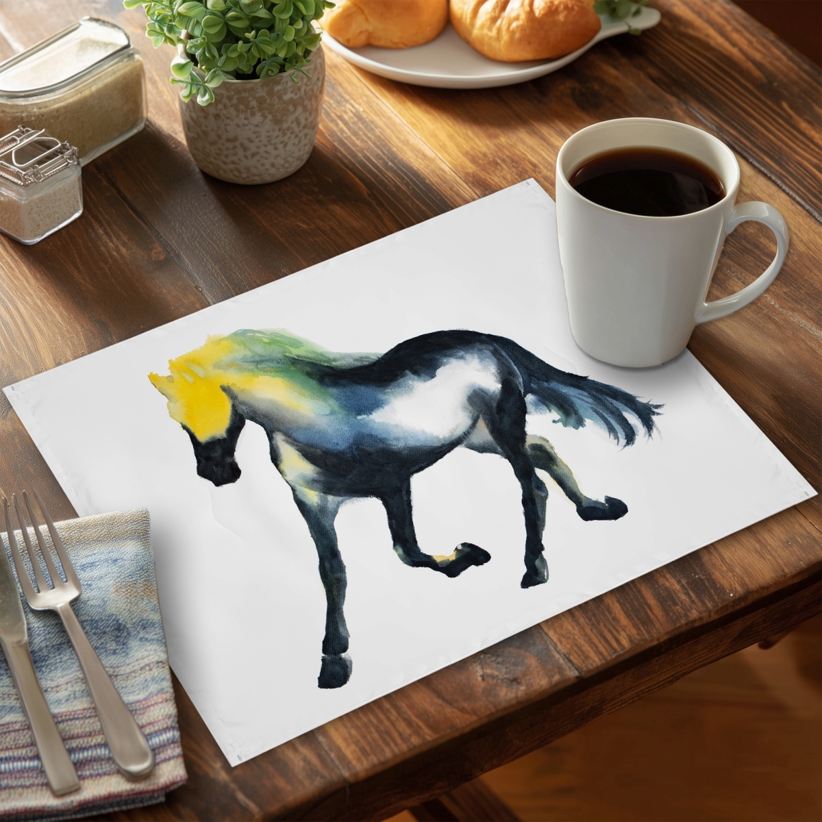Picture of Begin Home Decor C4PP1418YOQRNF 14 x 18 in. Galloping Horse Polyester Placemat - Elegant Home Decor - Set of 4
