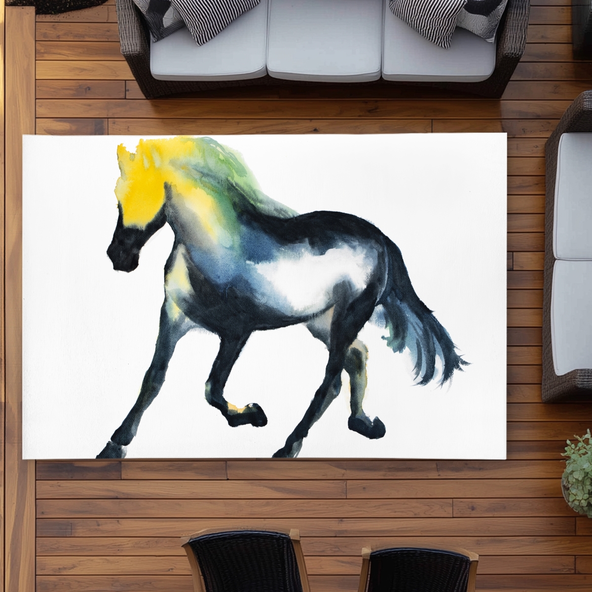C1ROAR57AQYXH6 5 x 7 ft. Galloping Horse Blue Children Art Outdoor Rug - Home Decor - Rectangle