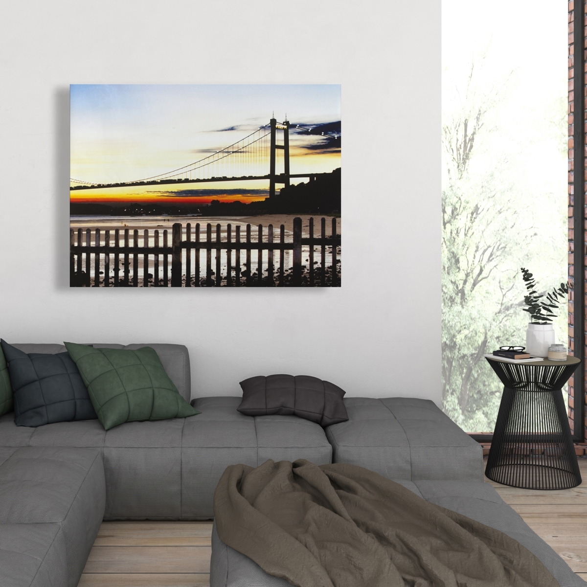 C1RC3648M1W7P1 36 x 48 in. Bridge By Sunset - Black Canvas Art for Home Decor