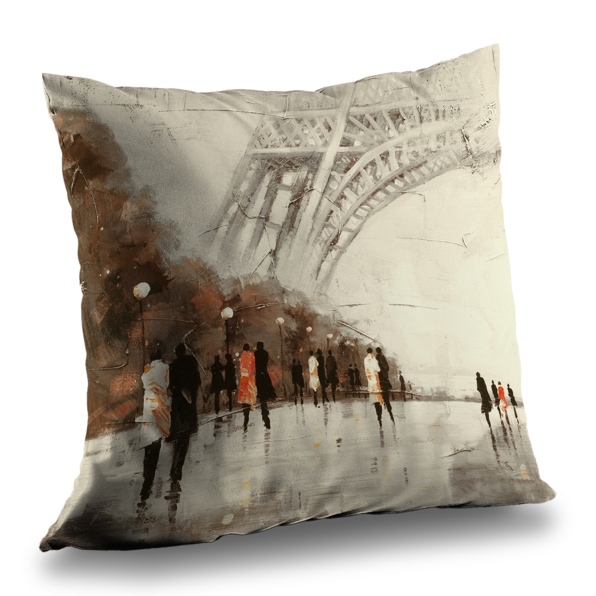 C1PC1414UJRU02 14 x 14 in. People Walking Near the Eiffel Tower - Brown Office Poly Throw