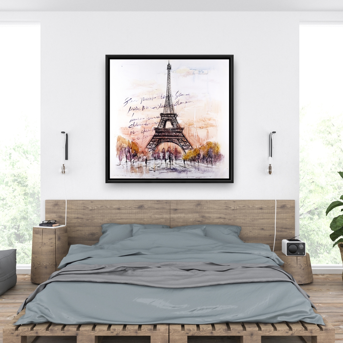 C1FC36365D6YX0 36 x 36 in. Eiffel Tower Sketch Canvas - Orange Building Home Decor