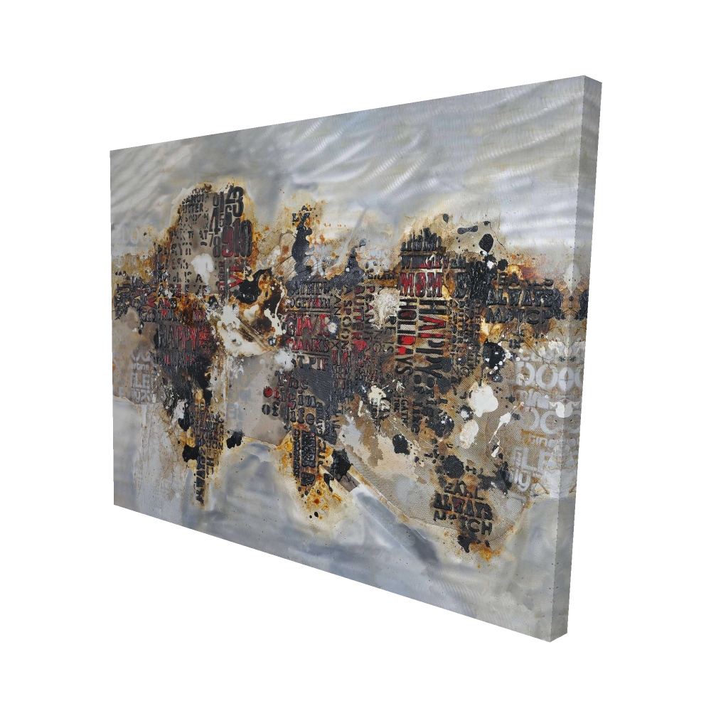 2080-4860-CI145 48 x 60 in. Texturized World Map with Typography - Gray Satellite Canvas