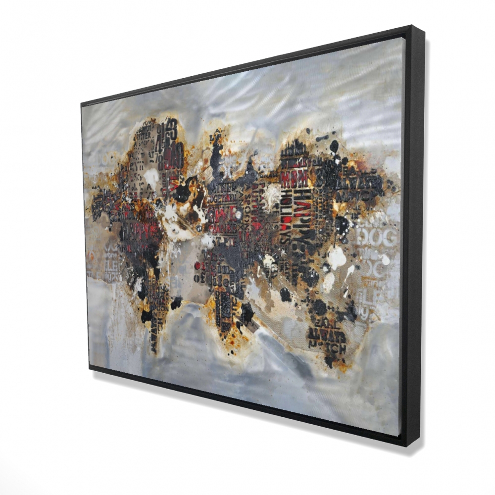 2081-3648-CI145 36 x 48 in. Texturized World Map with Typography - Modern Red Framed Canvas