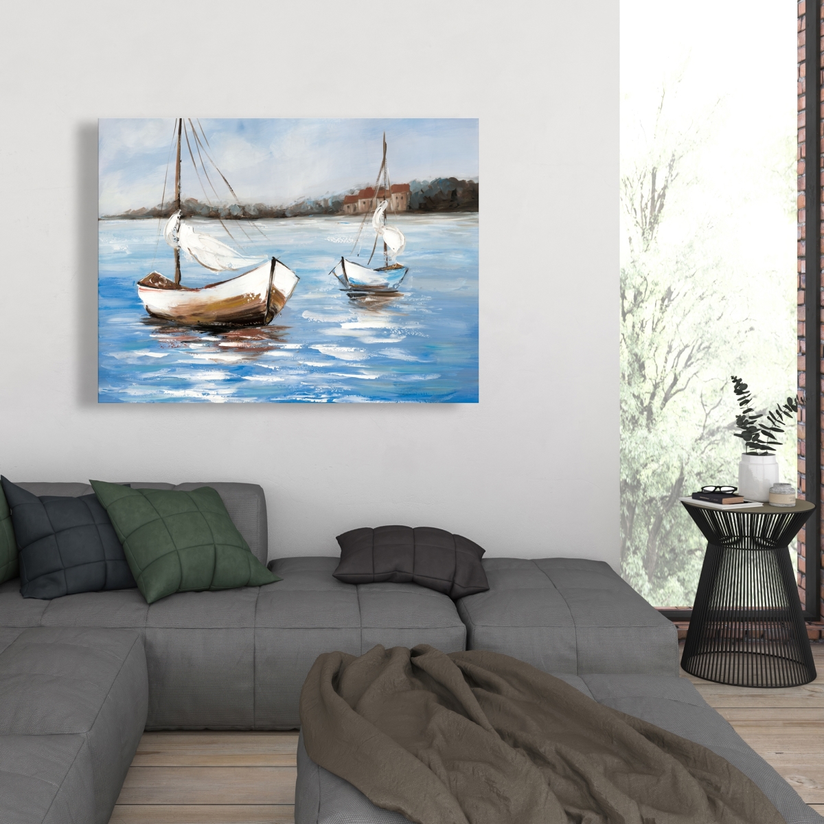C1RC3648QQI581 36 x 48 in. Two Boats on the Water - Office Waves Canvas for Home Decor