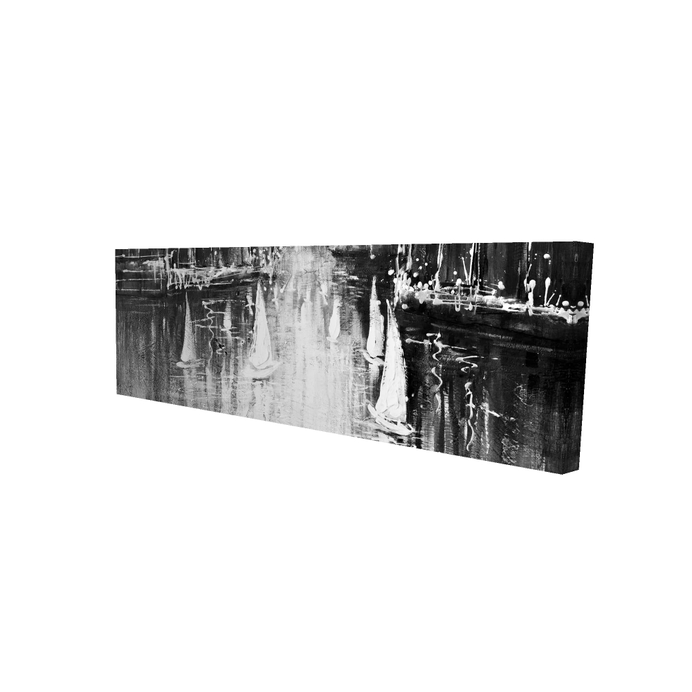 2080-2060-CO4 20 x 60 in. Grayscale Boats on the Water - Coastal Canvas Home Decor