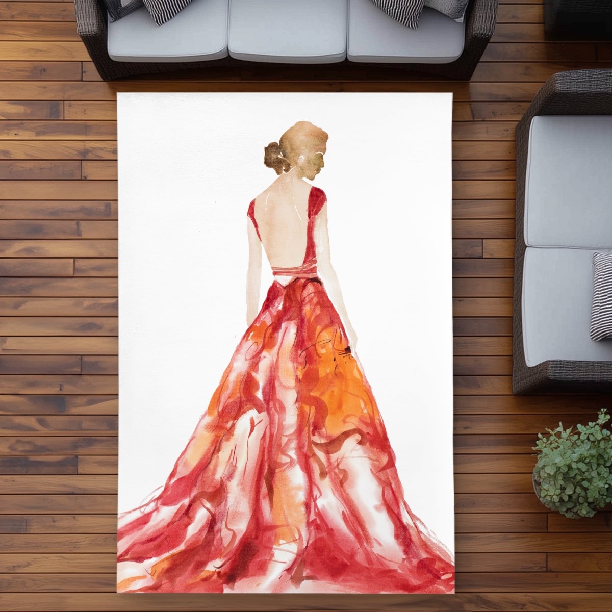 C1ROAR57MYU6Z3 5 x 7 ft. Red Prom Dress - Romantic Beige Outdoor Area Rug for Home Decor - Rectangle