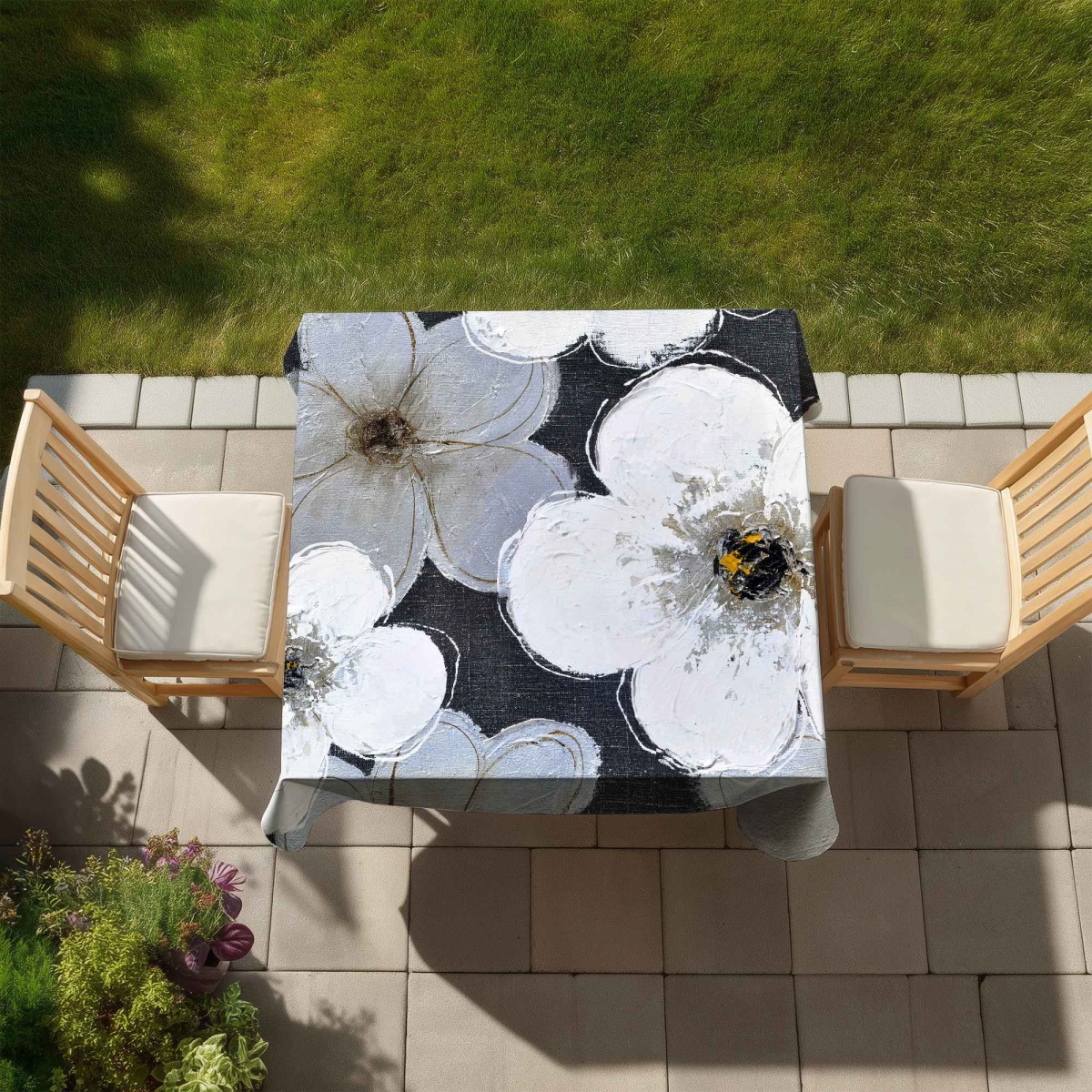 Picture of Begin Home Decor C1TC5858E9XRNG 58 x 58 in. Gray Flowers Tablecloth - Contemporary Floral Home Decor