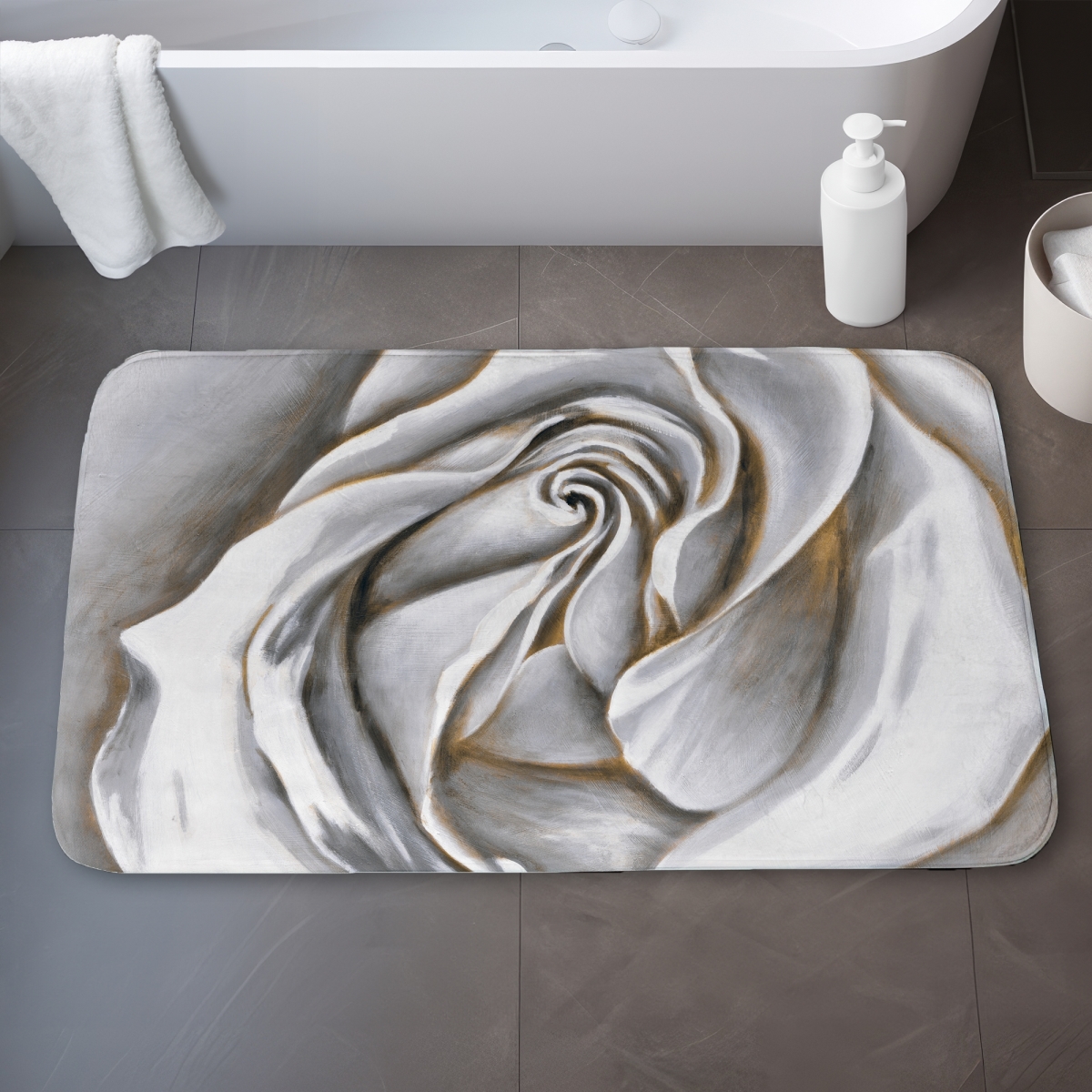 C1BM2134M0YULP 21 x 34 in. White Rose Delicate Bath Mat - Gray Floral Home Decor